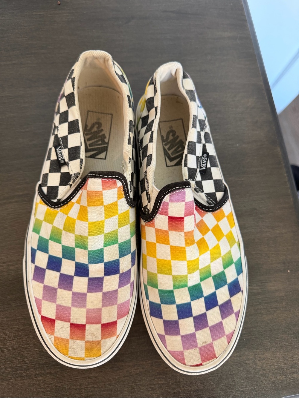 Vans Womens Multicolor Rainbow Checkerboard Slip-On Sneakers